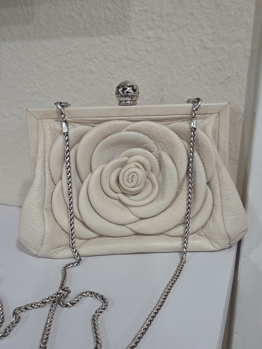 Brighton Cream Floral Leather Chain Clutch